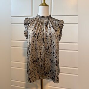 Grade & Gather Chic Ruffle Sleeve Blouse - Black and Tan